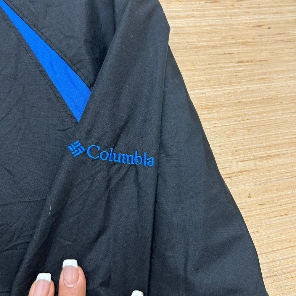 Columbia Boys Full Zip Hooded Windbreaker Jacket Black Blue Size L 14/16